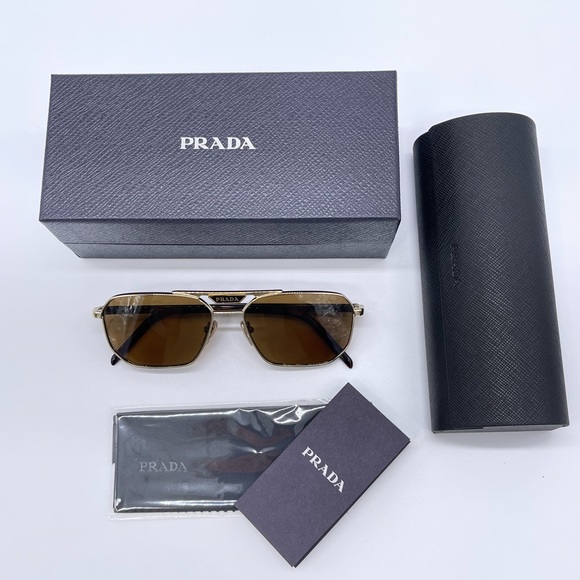 NEW PR58YS ZVN5Y1 POLARIZED PRADA SUNGLASSES SPR 58Y GOLD BROWN EYEWEAR PR 58YS - Picture 11 of 11